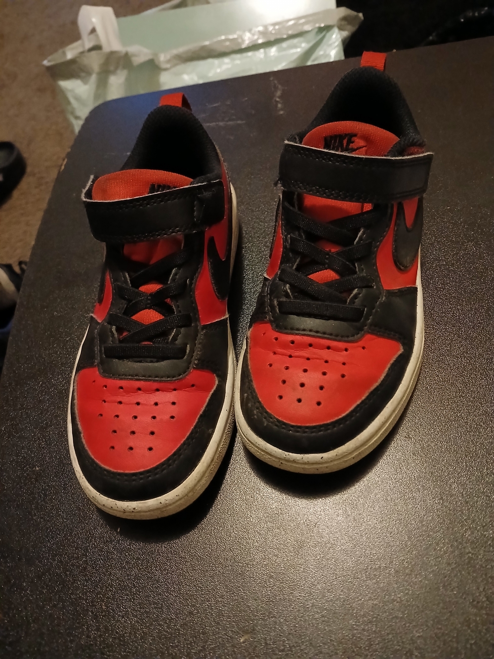 Nike Kids Red and Black Low-Top Velcro Sneakers Size 12C Very Good Condition
